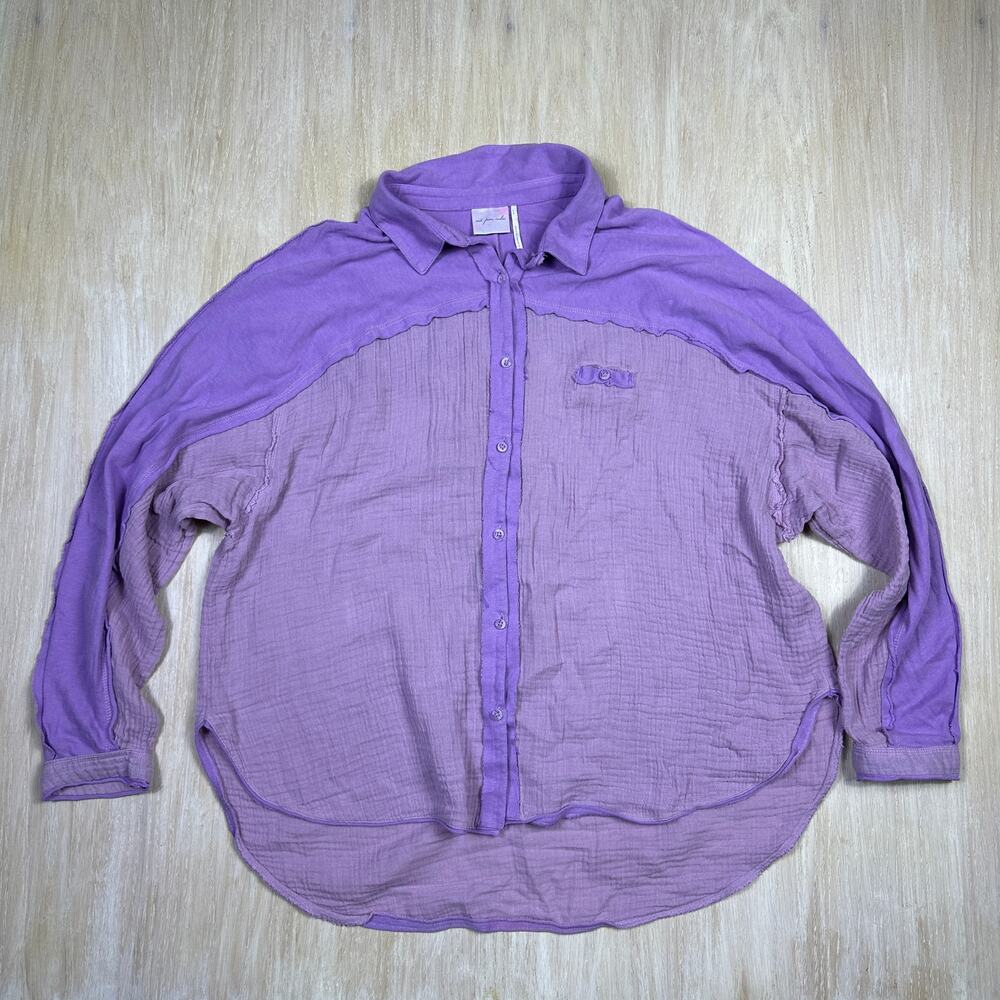 UO Out From Under Purple Gauze Button Up Long Sleeve Oversized Casual Shirt LG